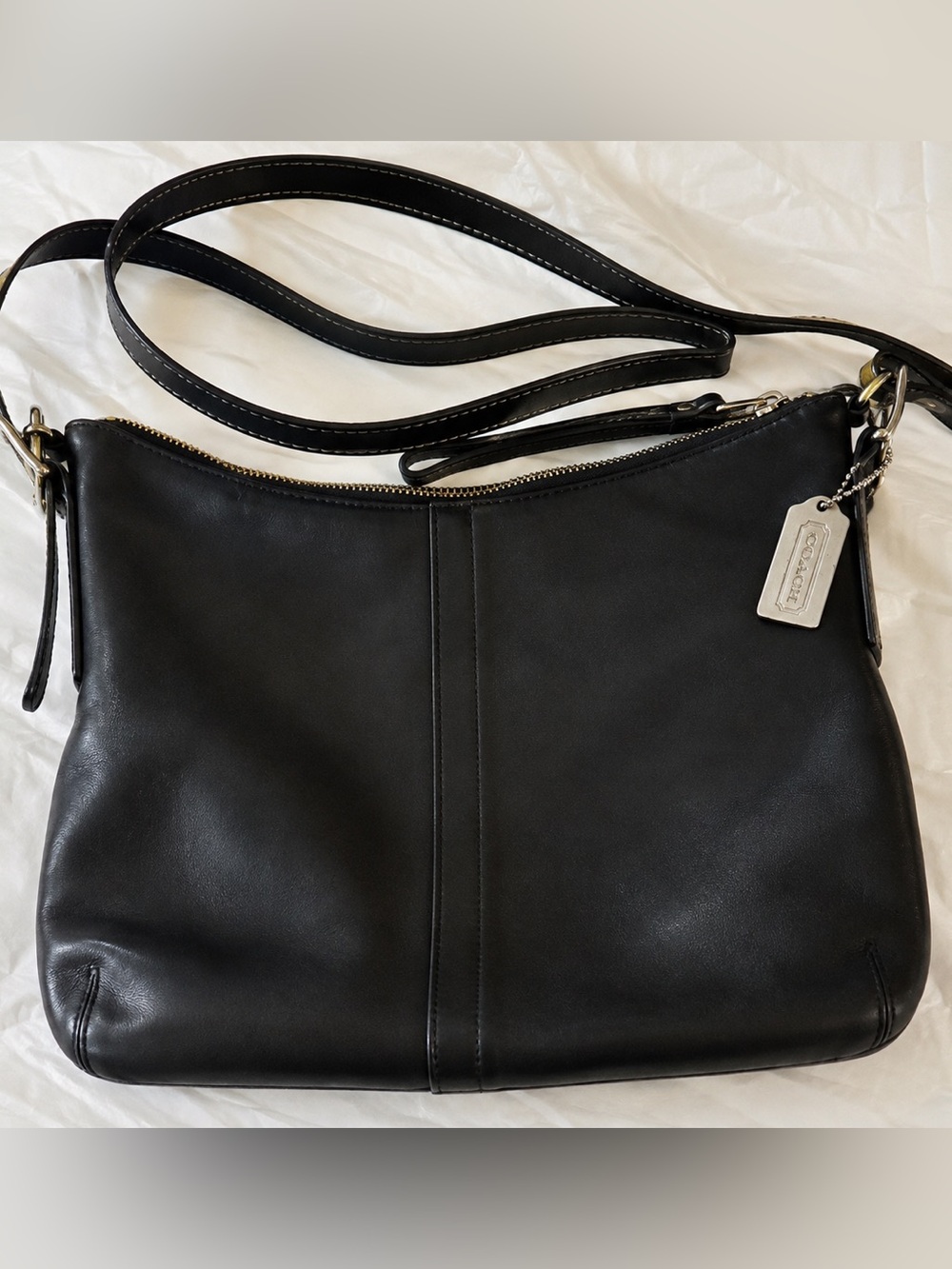 Coach Black Leather Crossbody Bag with Silver-Tone Tag